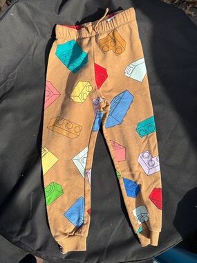 H&M LEGO Kids Brown Joggers with Colorful Brick Print